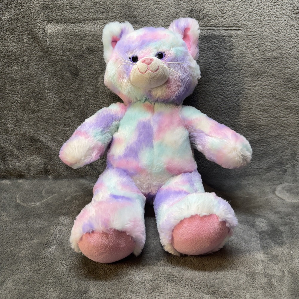 Build‎ A Bear 16" Plush Kitty Cat Pastel Tie Dye Pink Purple Aqua White BABW